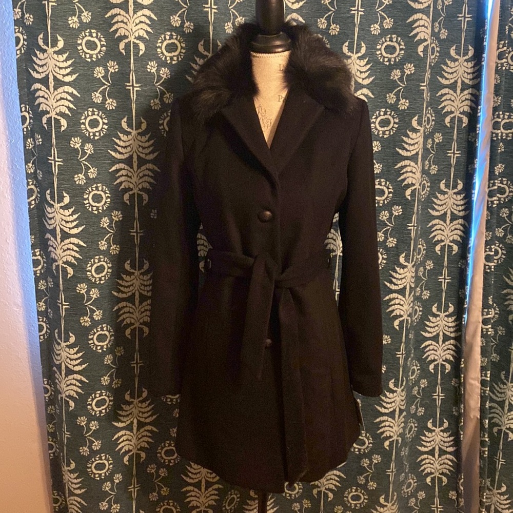 NWT black wool and fox fur Andrew Marc New York coat